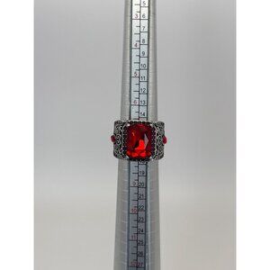 Men's Fashion Silver Plated Turkish Style Ring Red Zircon Square Stone Size 7